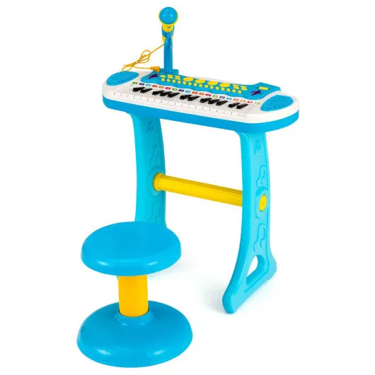 31-Key Kids Piano Keyboard Toy with Microphone and Multiple Sounds for Age 3 -Blue