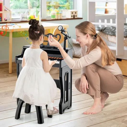 37 Keys Music Piano with Microphone Kids Piano Keyboard with Detachable Music Stand-Black