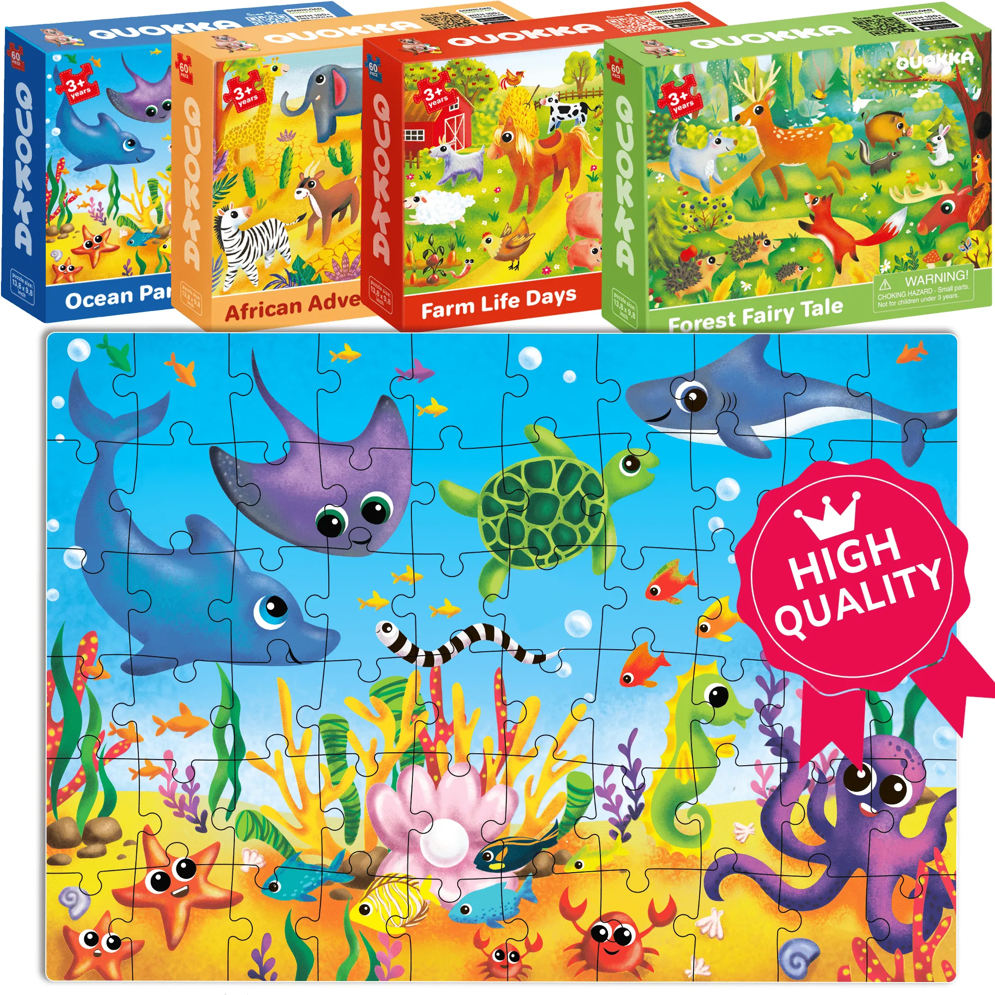 60 Piece Puzzles for Kids | Polar, Farm, Ocean & Safari Animals