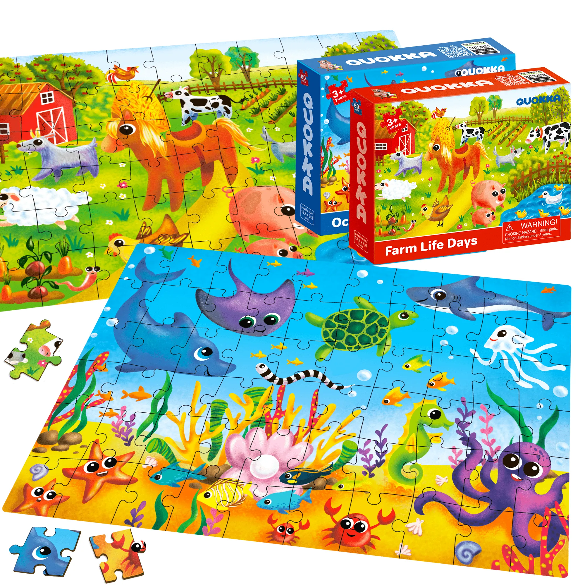 60 Piece Puzzles for Kids | Polar, Farm, Ocean & Safari Animals