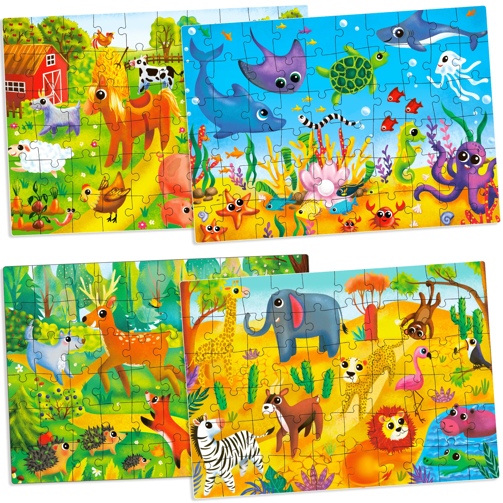 60 Piece Puzzles for Kids | Polar, Farm, Ocean & Safari Animals