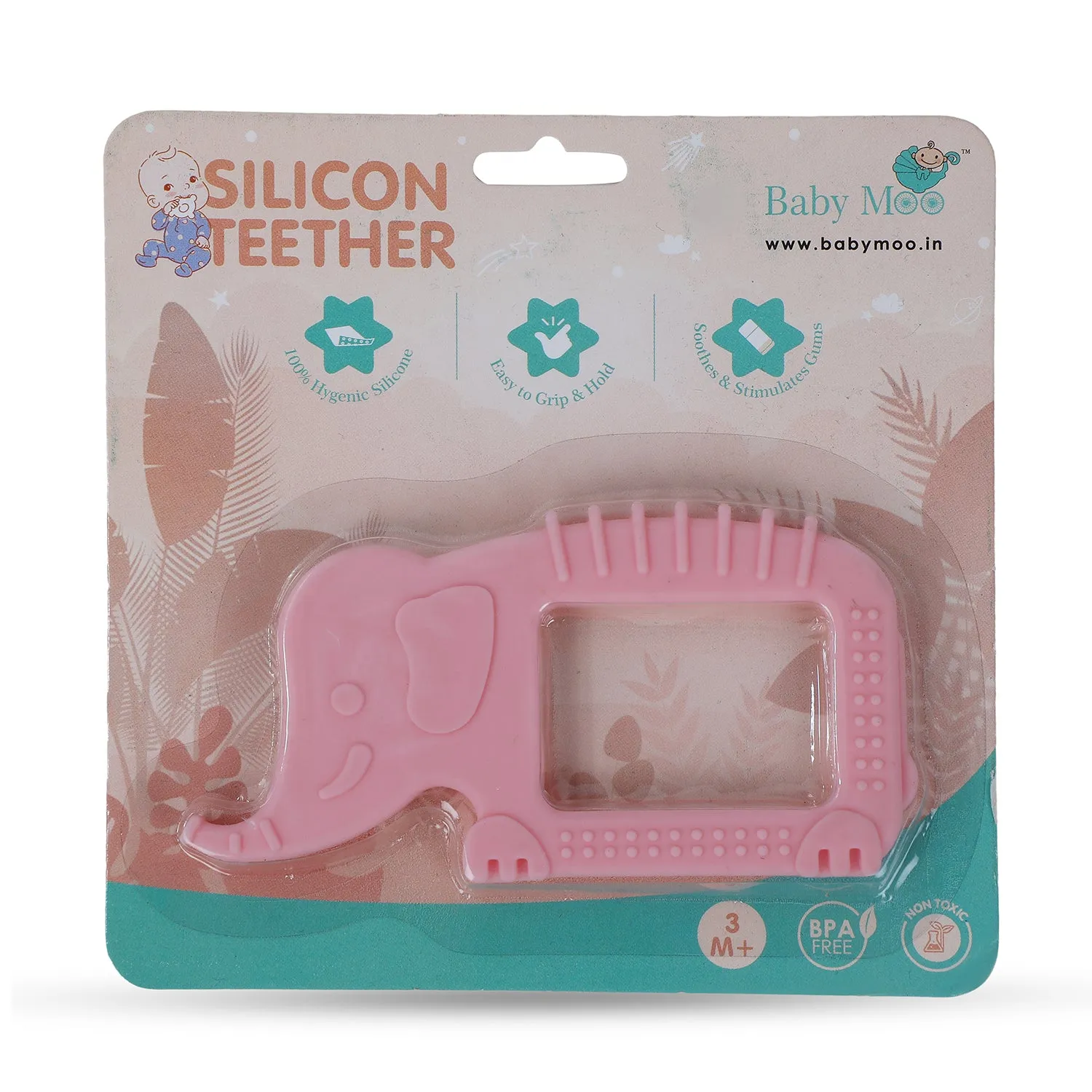 Baby Moo Elephant Soothing Silicon Teether BPA And Toxin Free - Pink