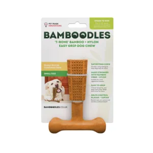 Bamboodles T-Bone Shape Tough Dog Chew Toy Easy To Grip With Paws, Available In 3 Flavours & Sizes