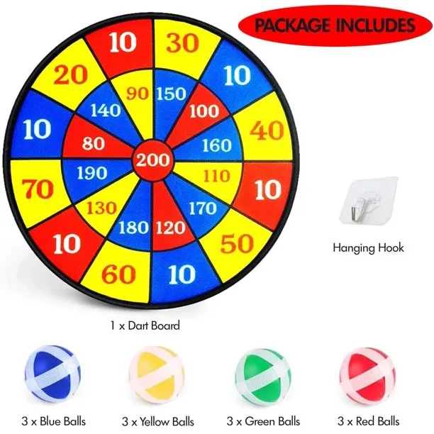 Brier Fun Family Dart Board Games for Kids with Sticky Balls – 14-inch Dartboard and 12 Sticky Balls