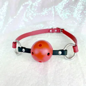 Cherry Red and Silver Breathable Ball Gag