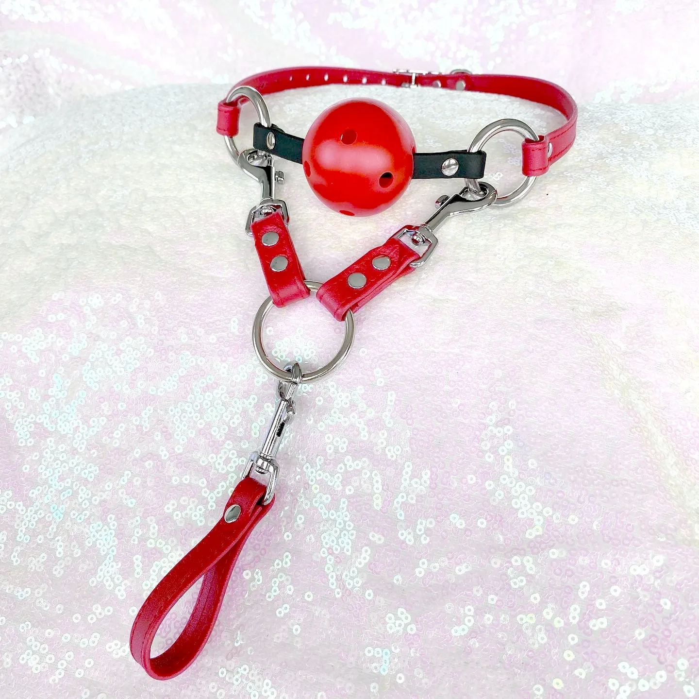 Cherry Red and Silver Breathable Ball Gag