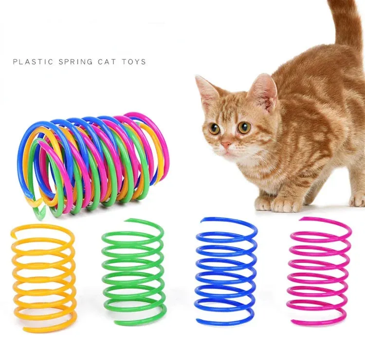 Colorful Plastic Spiral Spring Cat Toys - Interactive Bouncing Pet Play Accessories