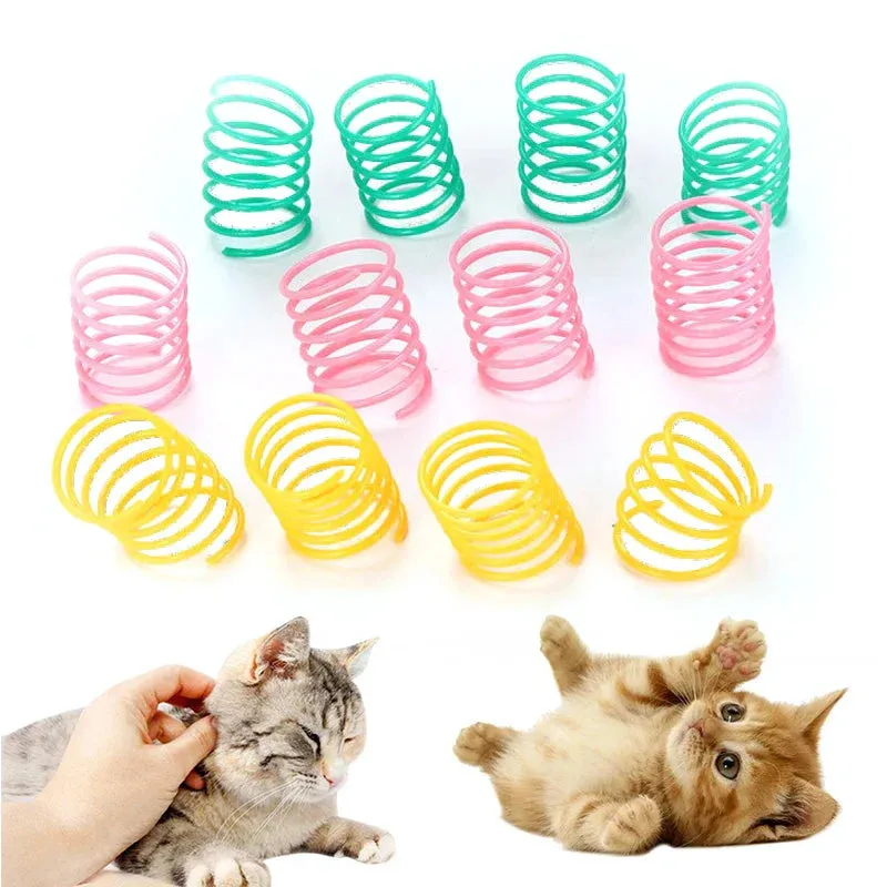 Colorful Plastic Spiral Spring Cat Toys - Interactive Bouncing Pet Play Accessories