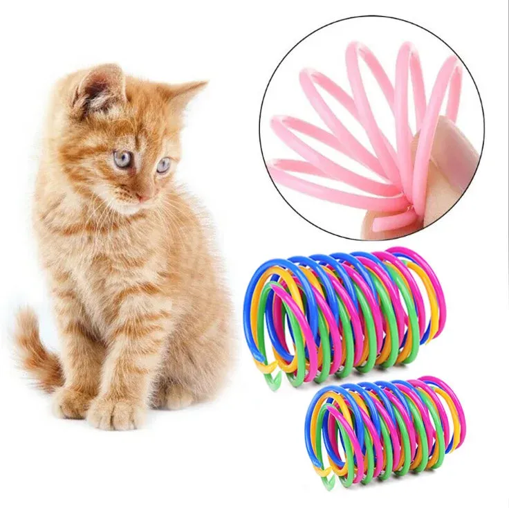 Colorful Plastic Spiral Spring Cat Toys - Interactive Bouncing Pet Play Accessories