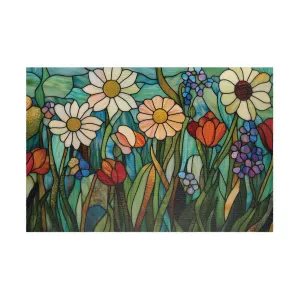 Faux Stained Glass Style Wildflower Puzzle, Vibrant Floral Design, Jigsaw Puzzle, Daisy Poppy Bluebell, Ethereal Effect, Nature Meadow Theme