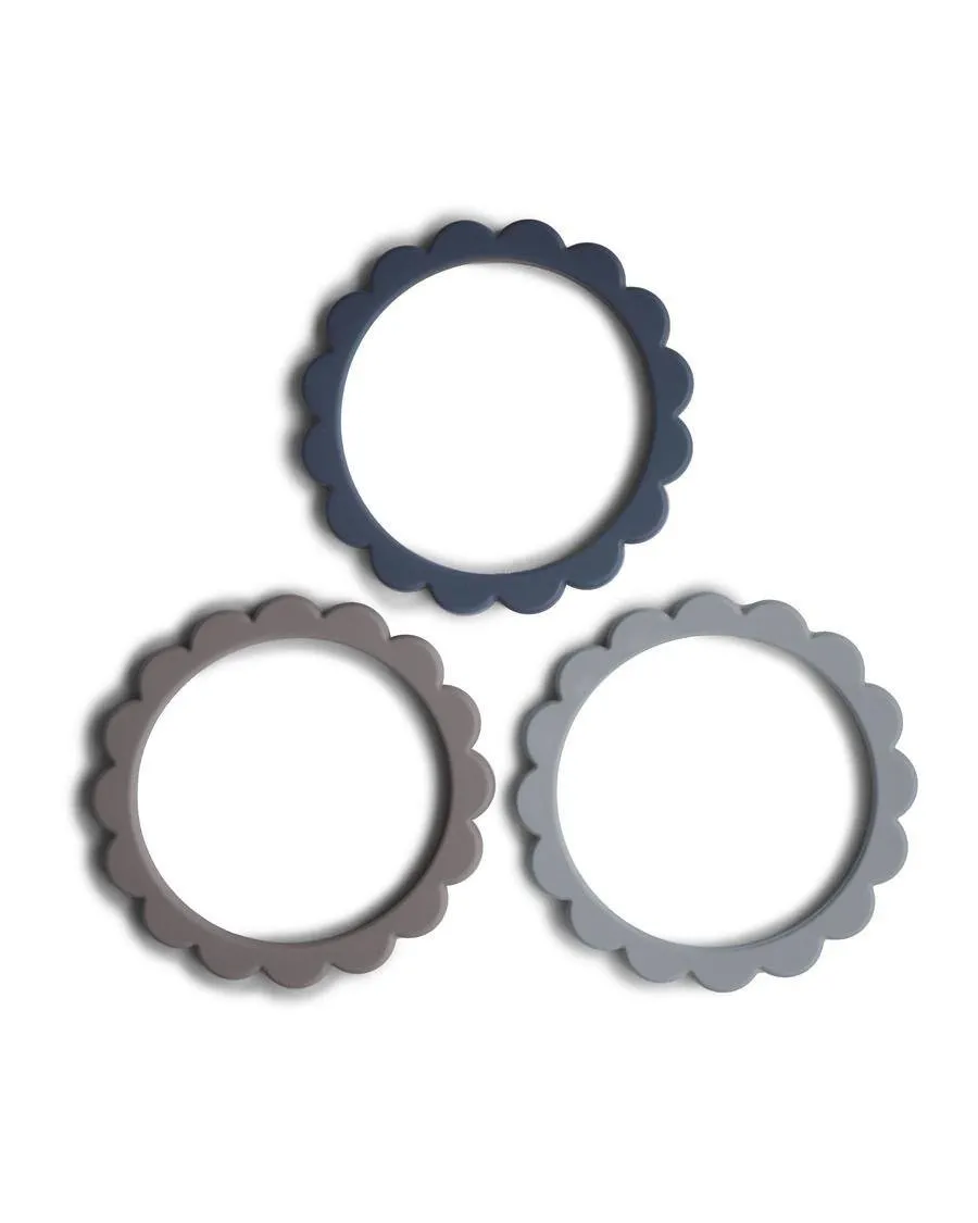 Flower Teething Bracelet, 3-Pack - Steel/Dove Gray/Stone