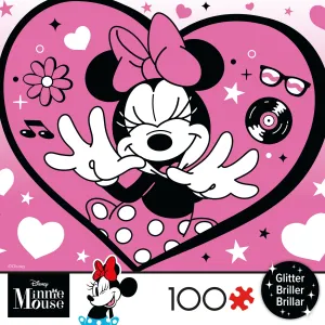 Kids 100 Piece Deluxe Puzzle - Disney Minnie Heart Glitter- 100 Piece Puzzle