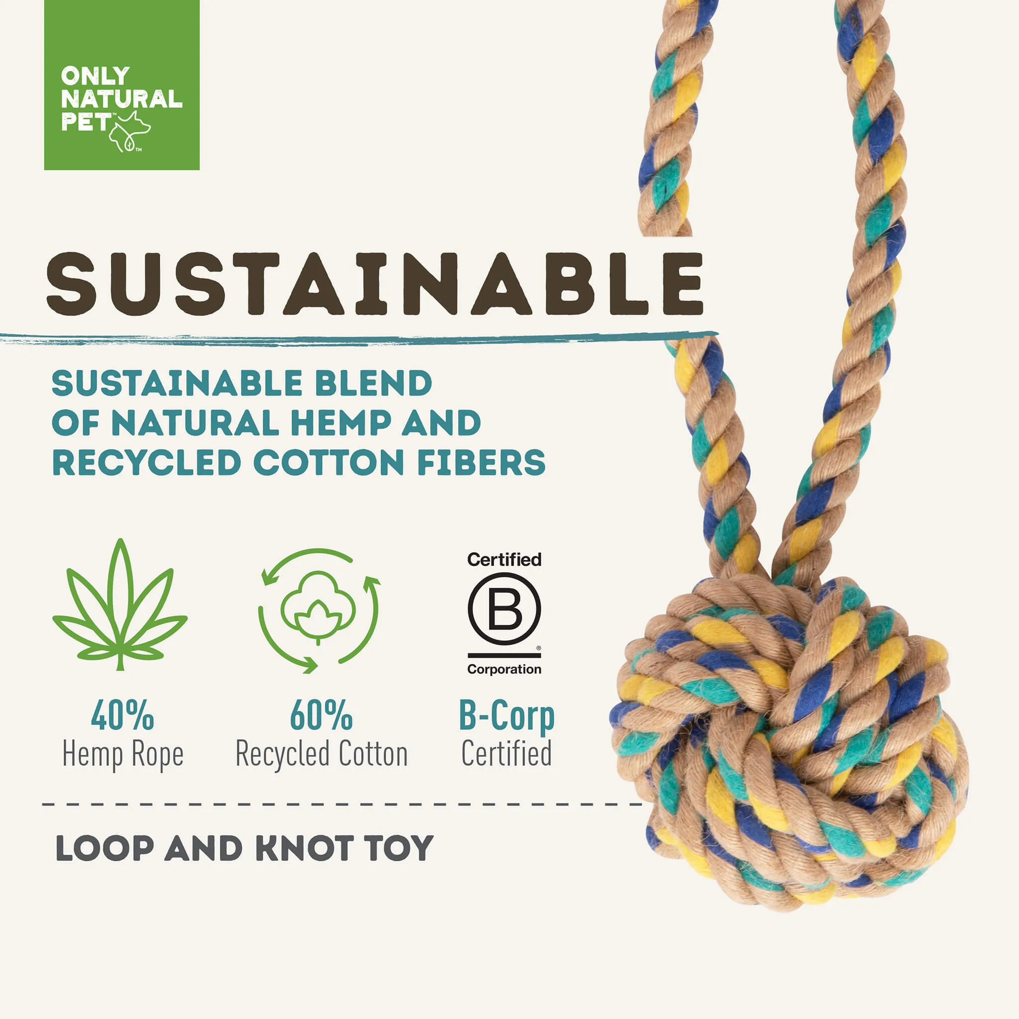 Only Natural Pet Hemp and Recycled Cotton Tug & Fetch Dog Toys