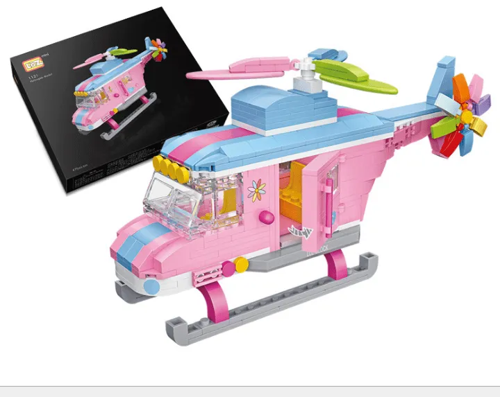 Pink Helicopter Building Block Puzzle Toy