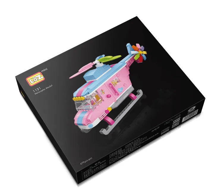 Pink Helicopter Building Block Puzzle Toy