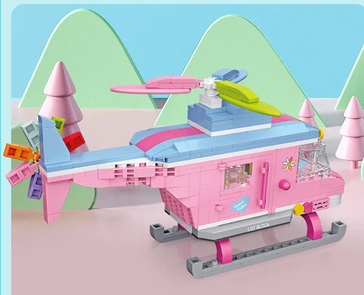 Pink Helicopter Building Block Puzzle Toy