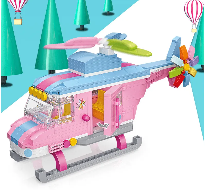 Pink Helicopter Building Block Puzzle Toy