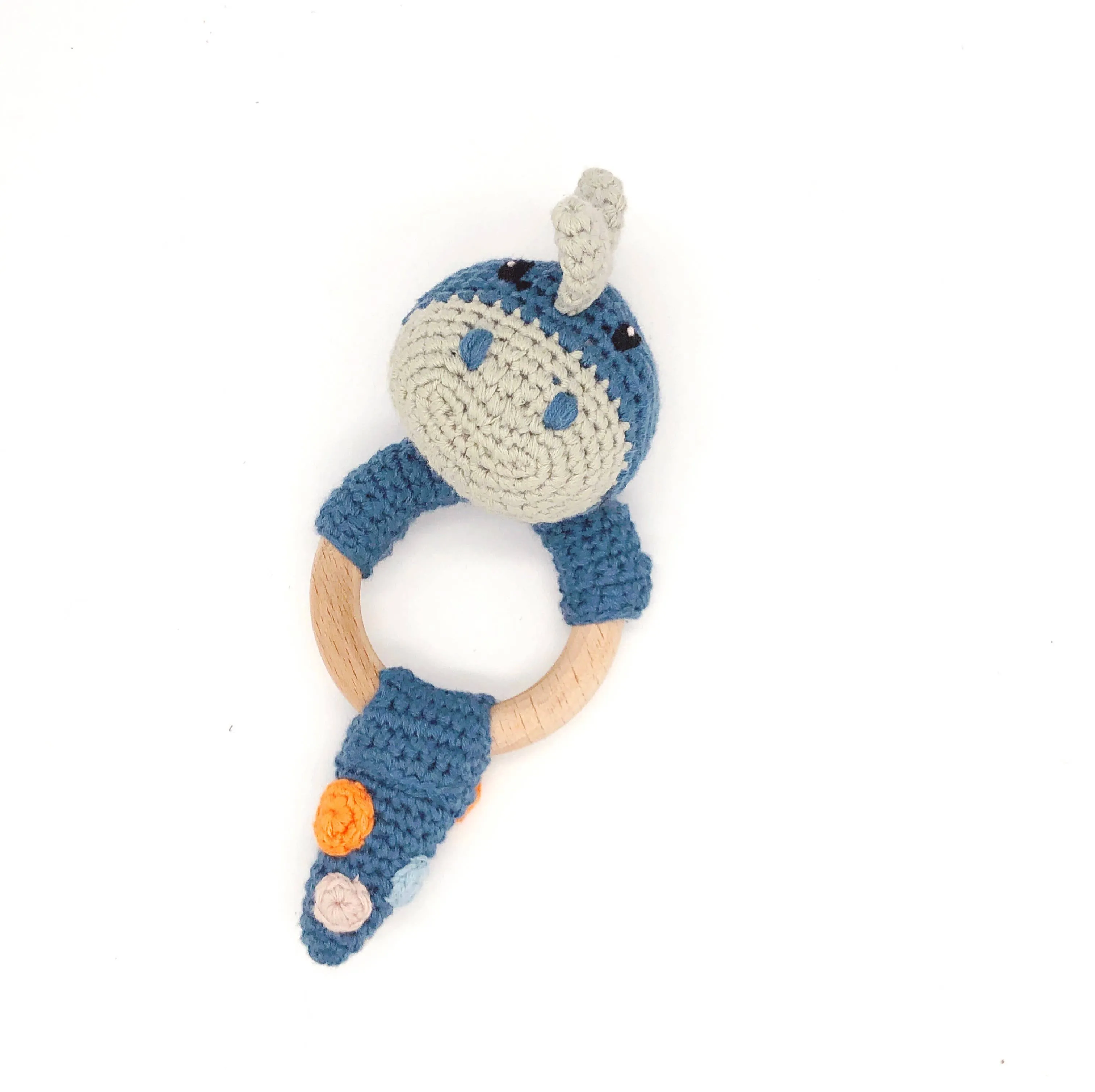 Wooden Teething Ring - Organic Dino in Blue